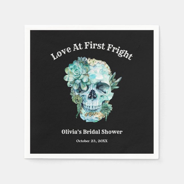 Skull Love at First Fright Halloween Bridal Shower Napkin (Front)