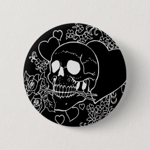 Skull Love - Skulls, Roses and Hearts by Al Rio 2 Inch Round Button