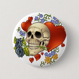 Skull Love - Skulls, Roses and Hearts by Al Rio 2 Inch Round Button