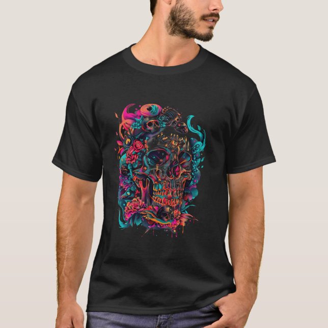 Skull Lover Dia de Los Muertos Sugar Skull Goth Ha T-Shirt (Front)