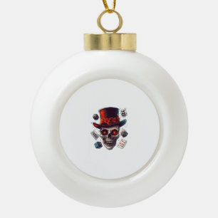 Skull Magician’s Hat Ceramic Ball Christmas Ornament