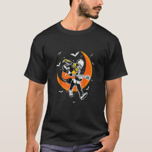 Skull man Playing Guitar On the Moon Skull music H T-Shirt