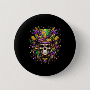 Skull Mardi Gras Men Women Kids Carnival New Orlea 2 Inch Round Button