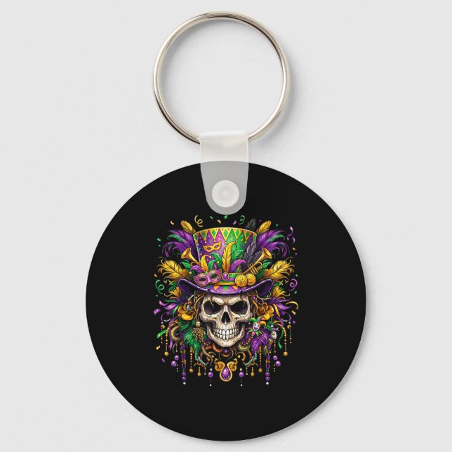 Skull Mardi Gras Men Women Kids Carnival New Orlea Keychain (Front)