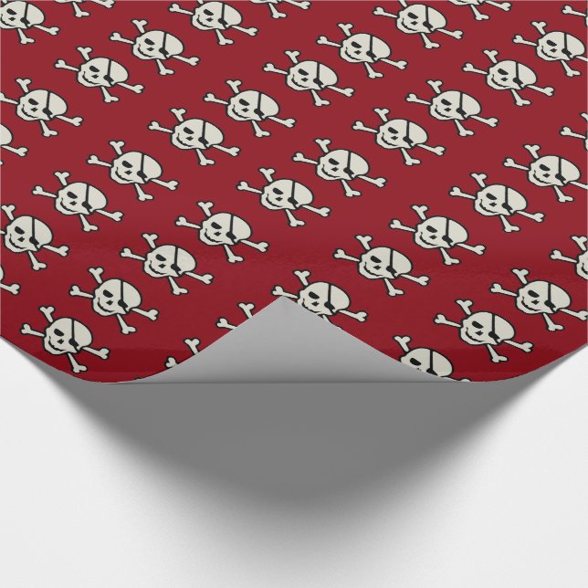 Skull - Maroon Glossy Wrapping Paper, 30" x 15' Wrapping Paper (Corner)