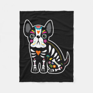 Skull Mexican French Bulldog Halloween Day Of The  Fleece Blanket