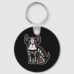 Skull Mexican French Bulldog Halloween Day Of The  Keychain