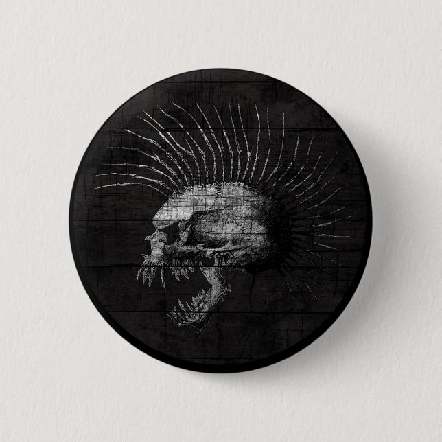 Skull Mohawk 2 Inch Round Button (Front)