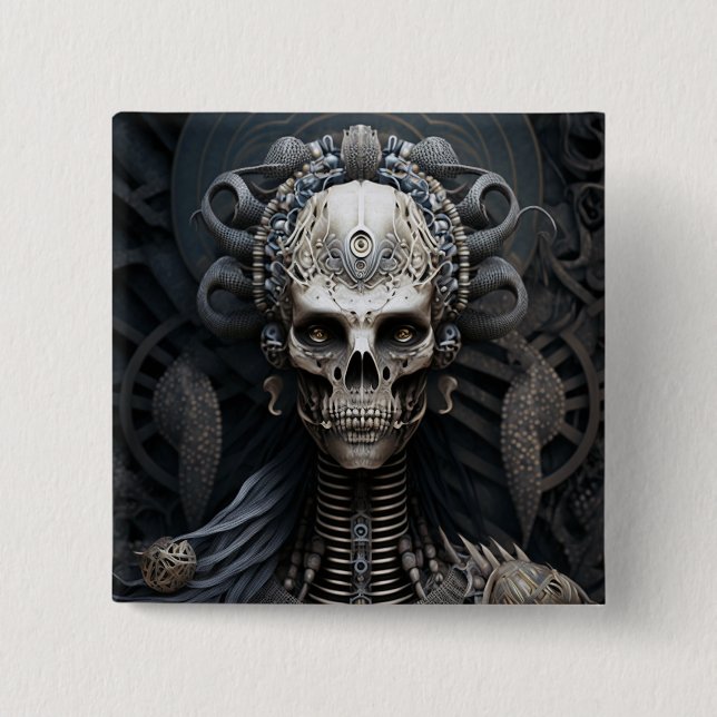 Skull Monster Skeleton Horror Button (Front)
