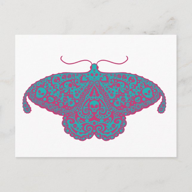 skull moth pink and turquoise postcard (Front)