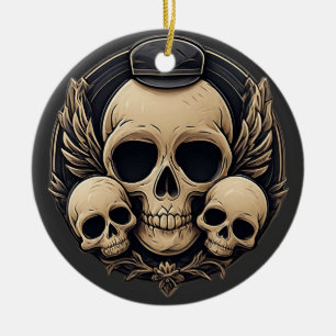 Skull Motif in a Monochrome Palette Ceramic Ornament