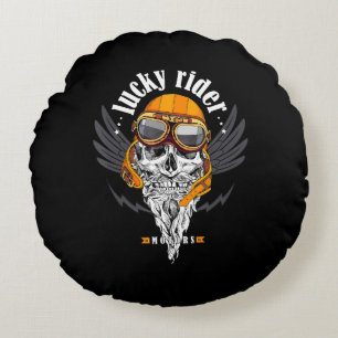 Skull Motorcycle Gift For Motorbike Lovers Round Pillow