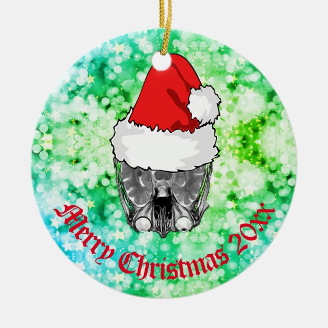 Skull MRI Santa hat "Christmas 20xx"   Ceramic Orn Ceramic Ornament (Front)