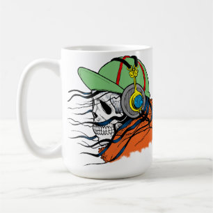 Skull Mug, Headphones, Hoodie, wispy hair, Hat Coffee Mug