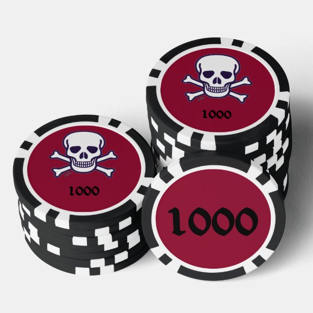 Skull n Bones 1000 maroon striped poker chip (Stack)