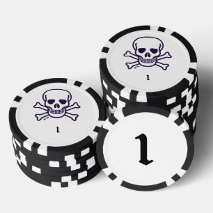 Skull n Bones 1 striped poker chip