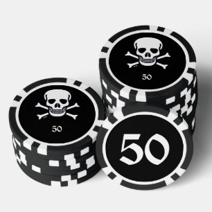 Skull n Bones black 50 striped poker chip
