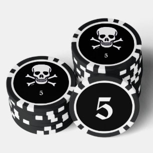 Skull n Bones black 5 striped poker chip