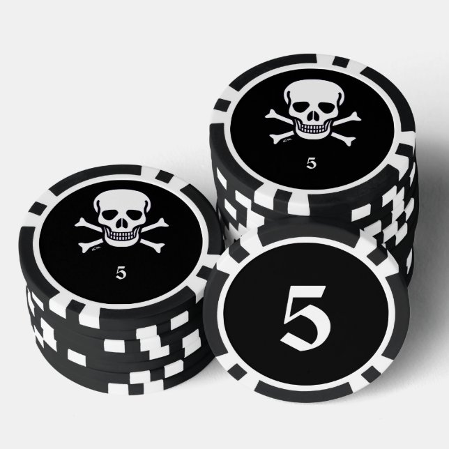 Skull n Bones black 5 striped poker chip (Stack)