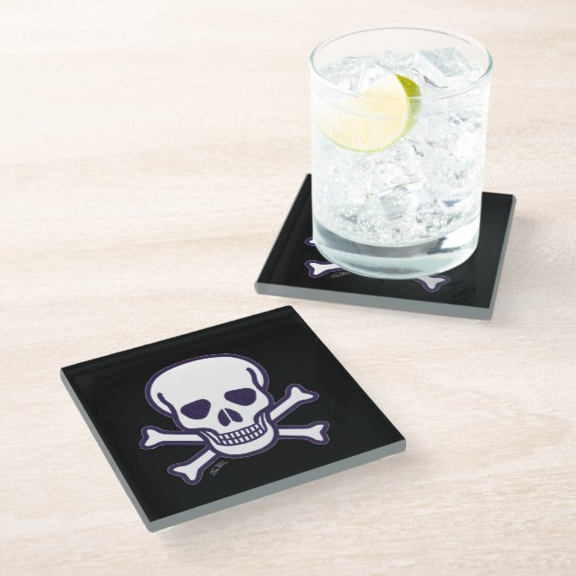 Skull n Bones black glass coaster (Angled)