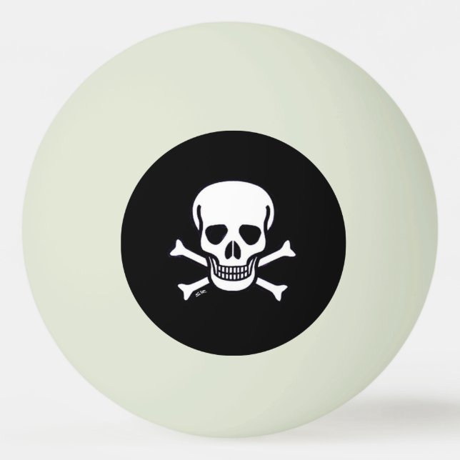 Skull n Bones Black gree glo 1 star ping pong ball (Front)