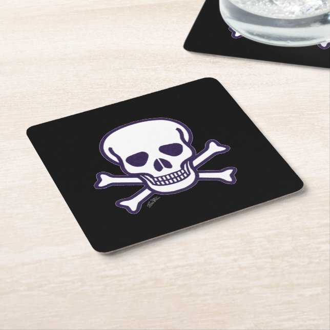 Skull n Bones black paper drink coasters (Angled)