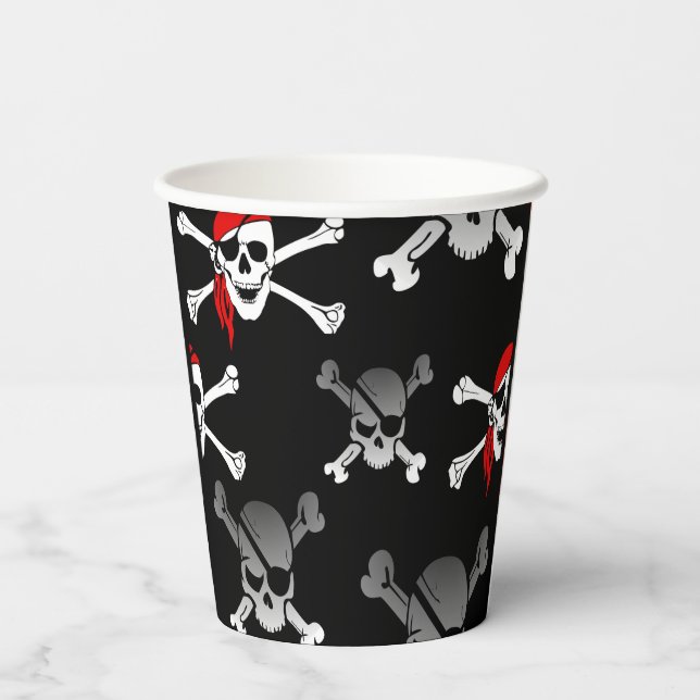 Skull n bones Black Party Pirates  Paper Cups (Back)