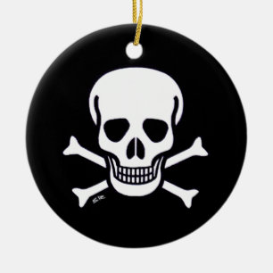 Skull n Bones black round ceramic ornament