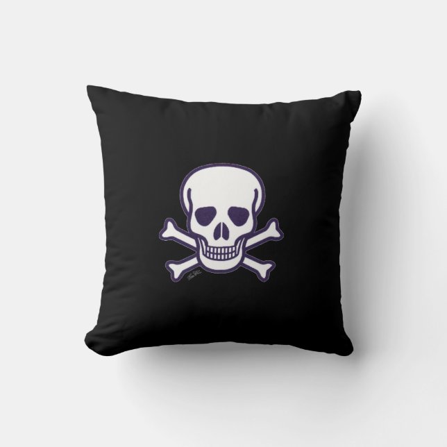 Skull n Bones black square cotton throw pillow (Front)