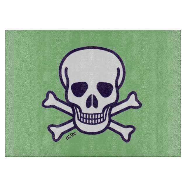 Skull n Bones green glass cutting board (Front)