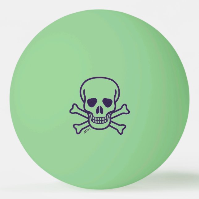 Skull n Bones green glow 1 star ping pong ball (Front)