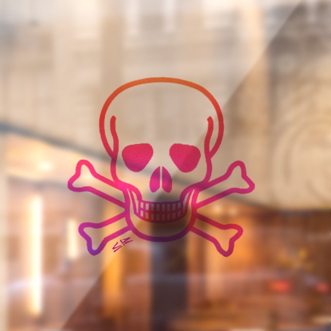 Skull n Bones neon clear window cling back stick (Sheet 2)