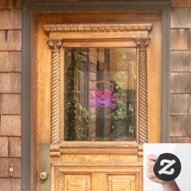 Skull n Bones neon clear window cling front stick (Home Door)