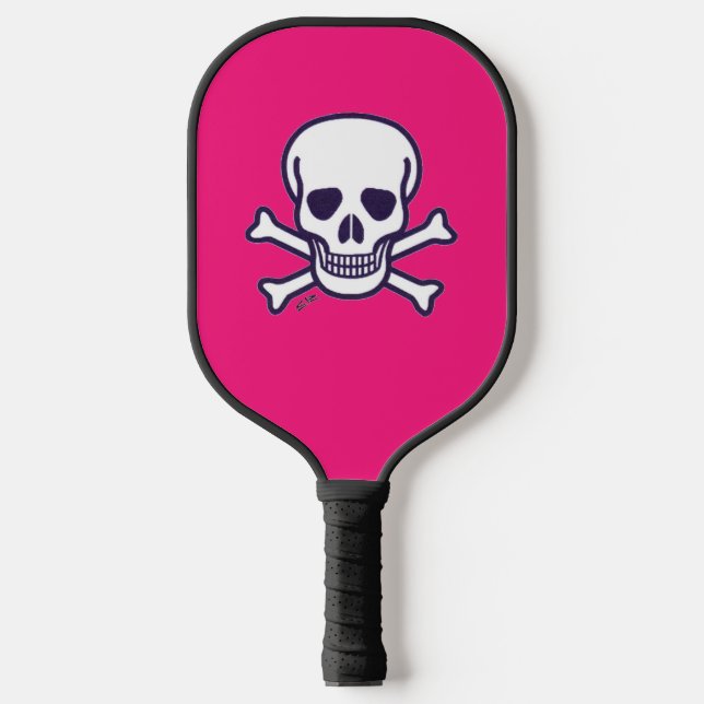 Skull n Bones pink and black pickleball paddle (Front)