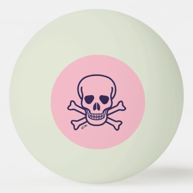 Skull n Bones Pink green glo 1 star ping pong ball (Front)