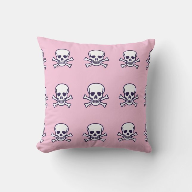 Skull n Bones pink throw pillow (Front)