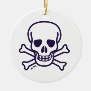 Skull n Bones round ceramic ornament 2 sided