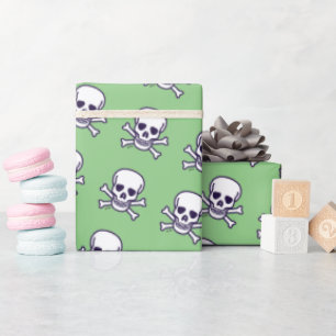 Skull n Bones white green glossy wrapping paper