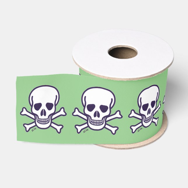 Skull n Bones white green ribbon spool Grosgrain Ribbon (Spool)