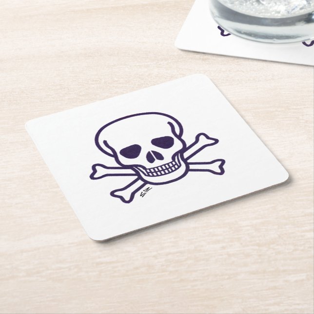 Skull n Bones white paper drink coasters (Angled)