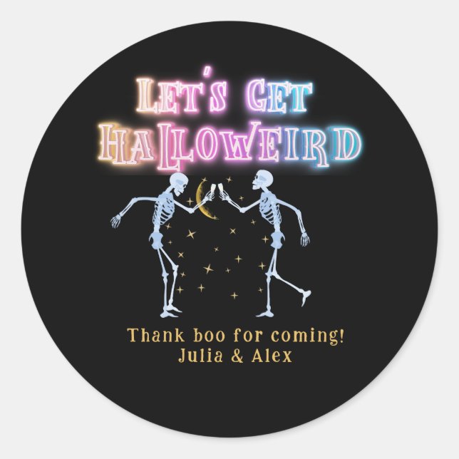 Skull Neon Halloween Halloweird Dancing Skeletons Classic Round Sticker (Front)