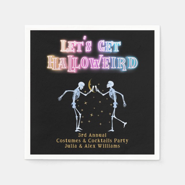 Skull Neon Halloween Halloweird Dancing Skeletons Napkin (Front)