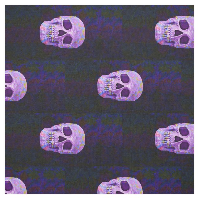 Skull Neon Purple Blue Gothic Day Of The Dead Fabric (Swatch)