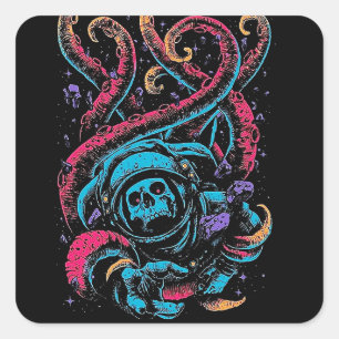 Skull Octopus Horror, Gothic Skull Square Sticker