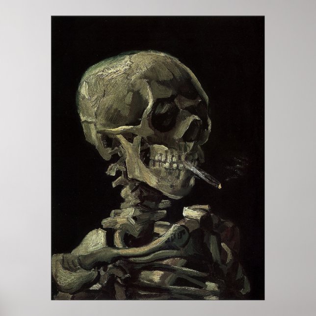 Skull of a Skeleton with Burning Cigarette Poster (Front)