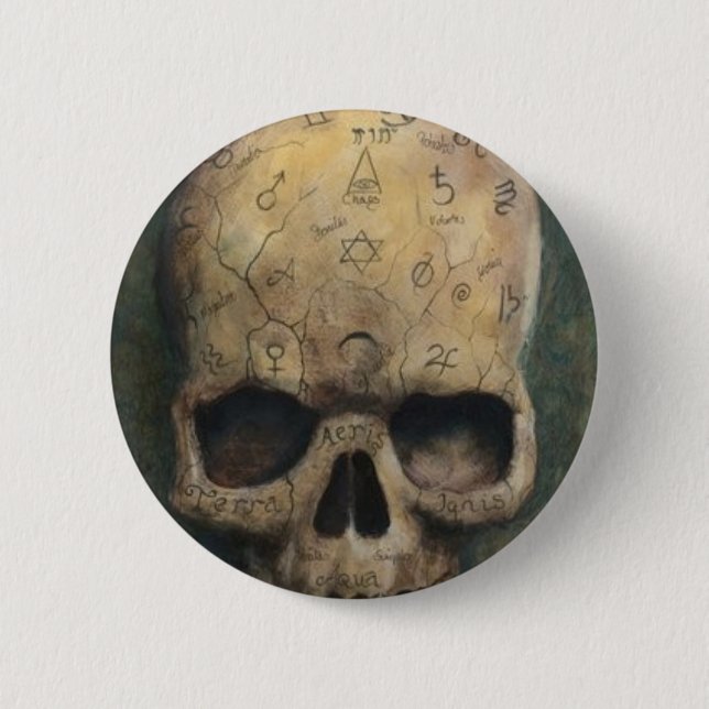 Skull of a witch 2 inch round button (Front)