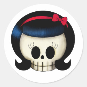Skull of Rockabilly Girl Classic Round Sticker