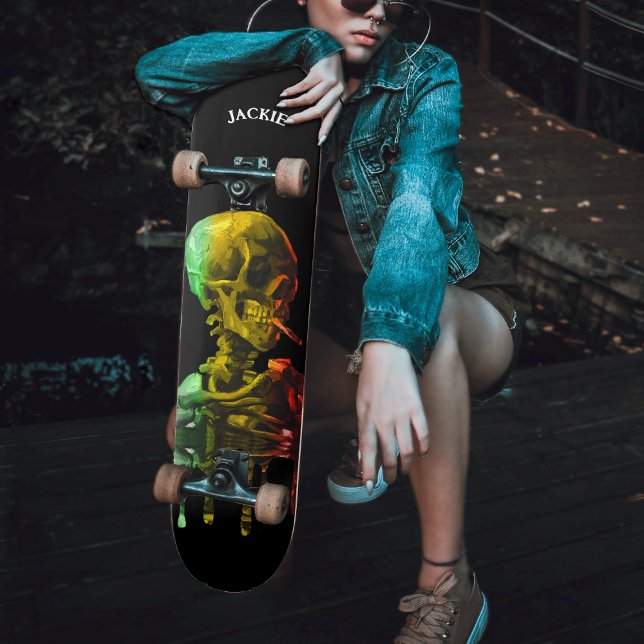 Skull of Skeleton with Burning Cigarette Van Gogh Skateboard (Skull of Skeleton with Burning Cigarette Van Gogh Skateboard)