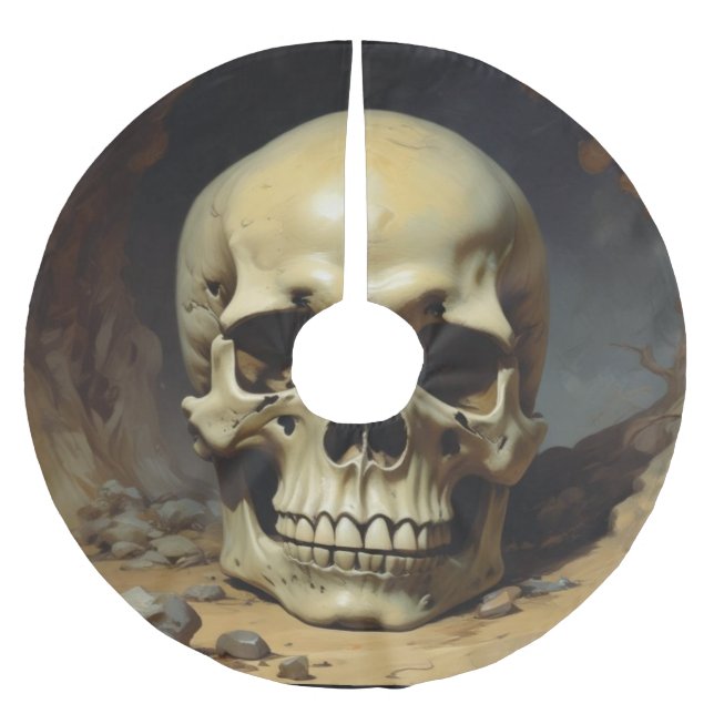 Skull Oil Painting Style Painting Illustration Brushed Polyester Tree Skirt (Front)