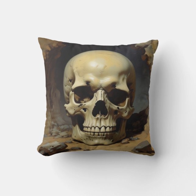 Skull Oil Painting Style Painting Illustration Throw Pillow (Front)